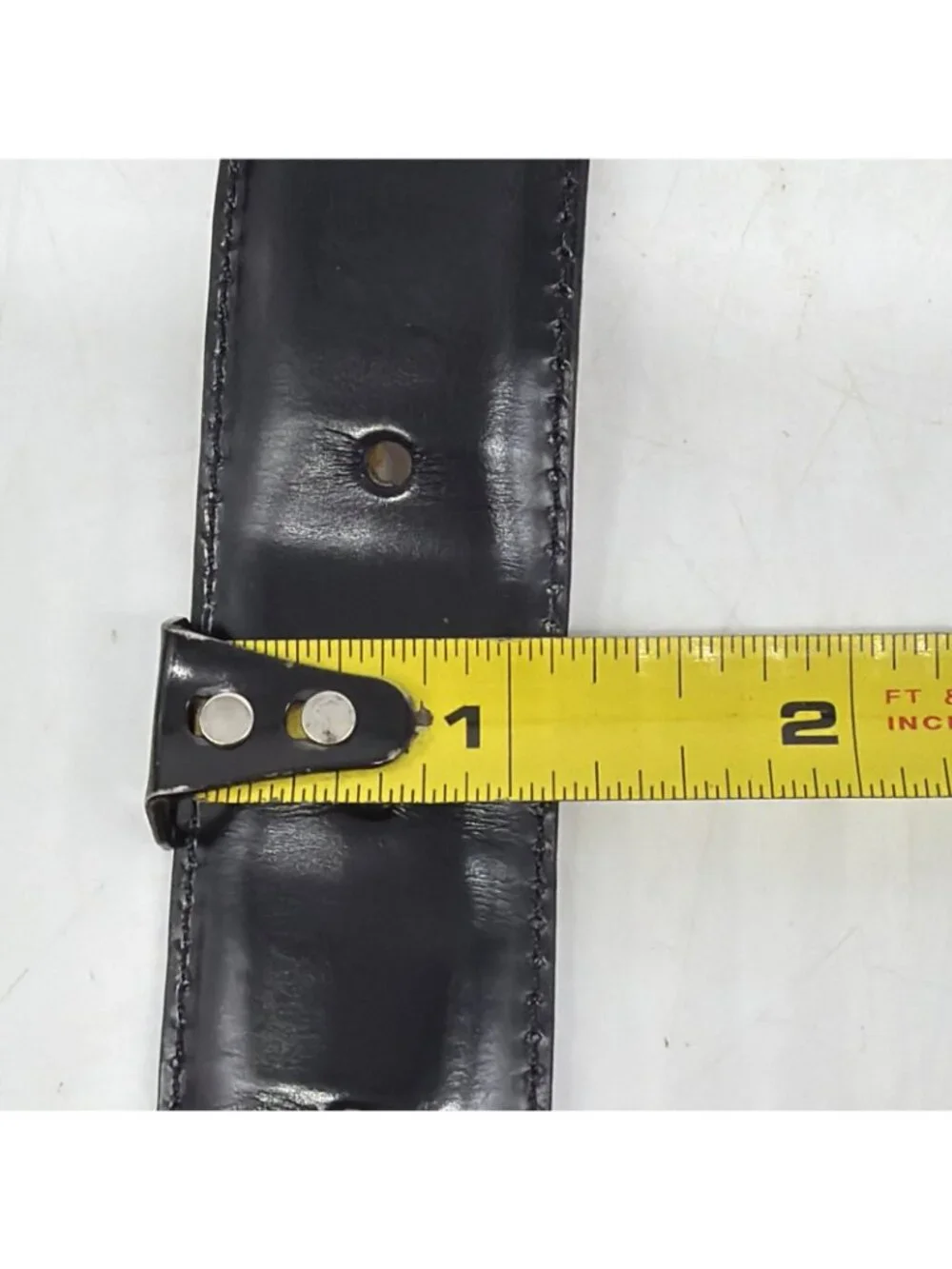 Cole Haan Black Leather Belt Solid Brass Silver Tone Buckle Men’s 34/85 Made USA